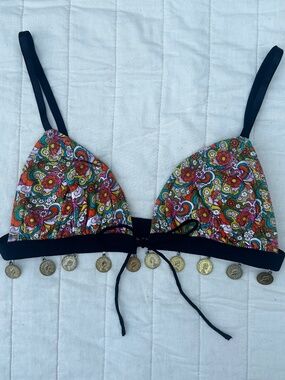 Her Pony The Label Fantasia Bralette | Paisley Print | Gold Coin Trim | AU 6 | R